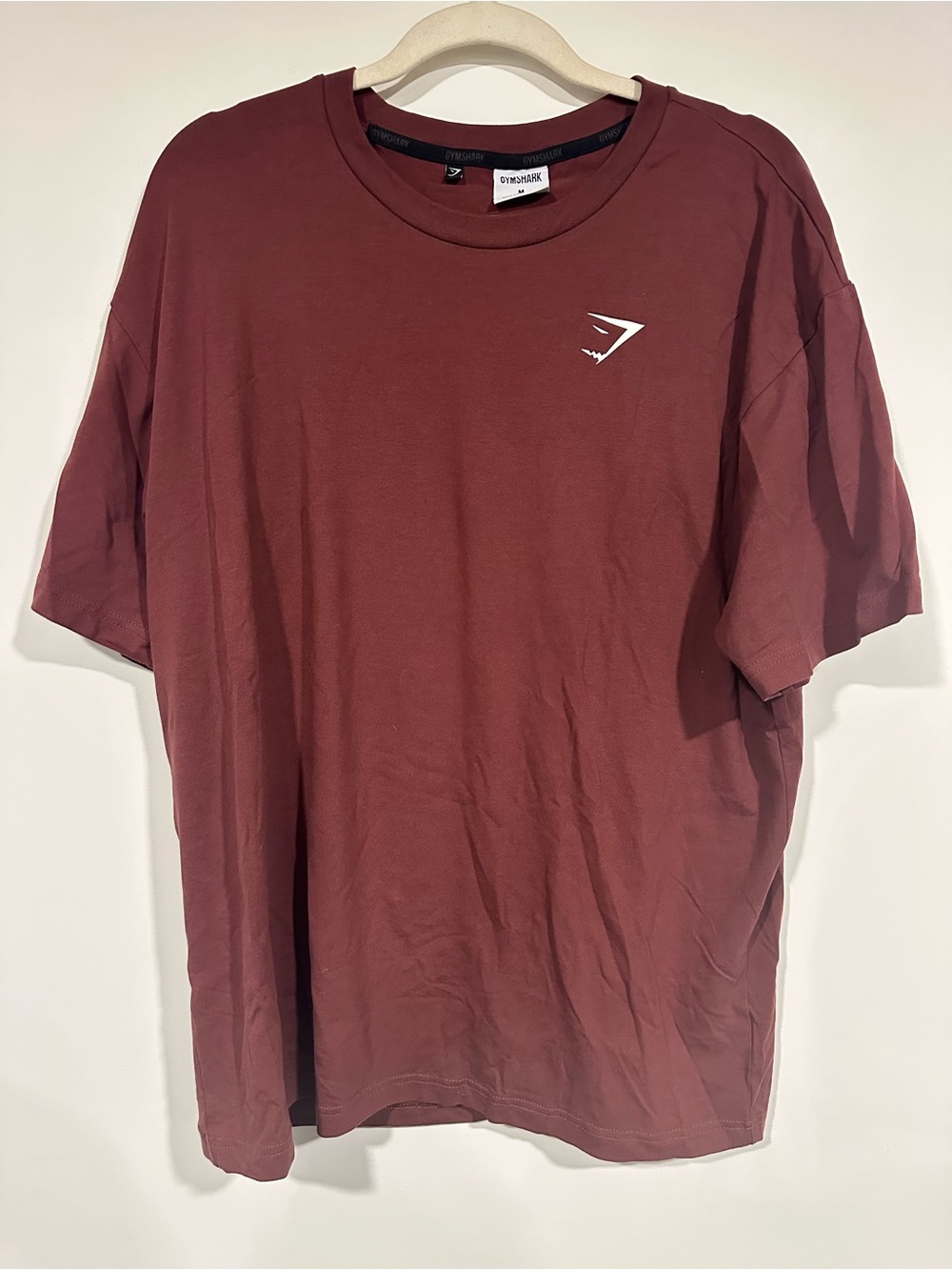 Gymshark Essential T-Shirt Mens M Burgundy Brown Logo Short Sleeve Gym Workout